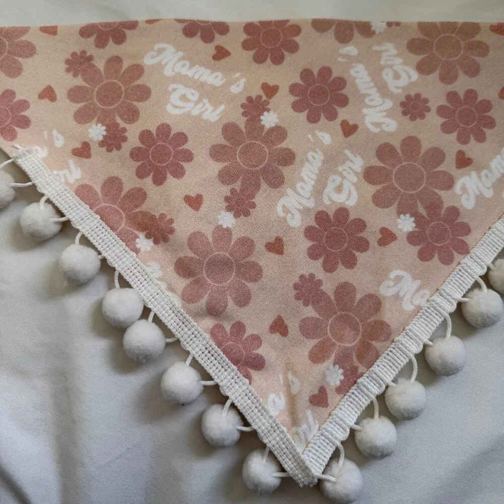 EUC Loic by Design Mama's Girl Mother's Day Dog Bandana with Poms, Pink Daisy, M